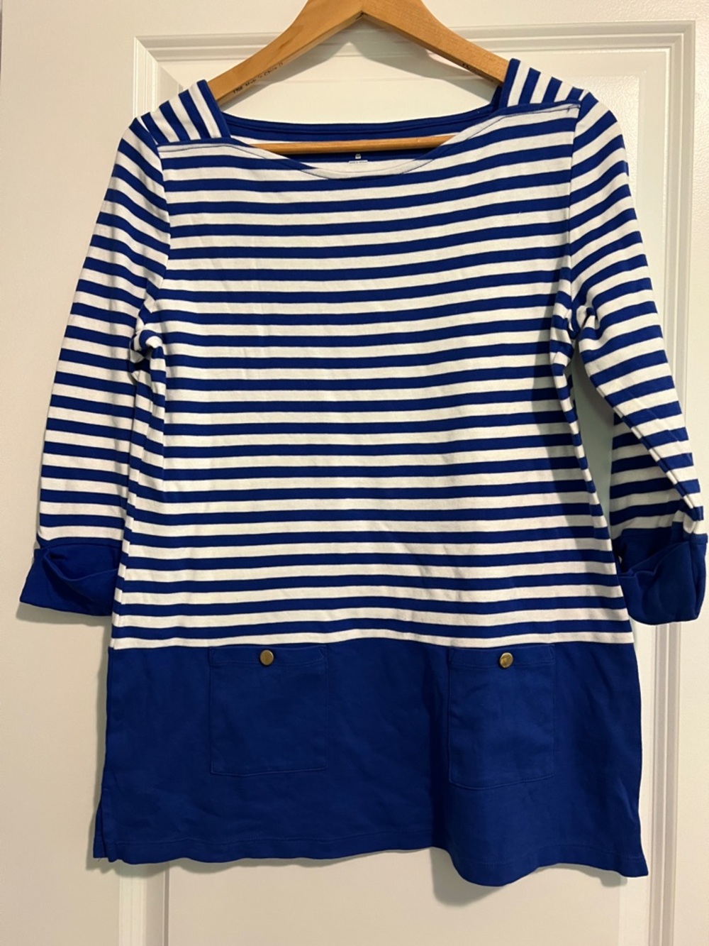 Kim Rogers Blue and White Striped Boatneck Tunic Top- Royal Blue